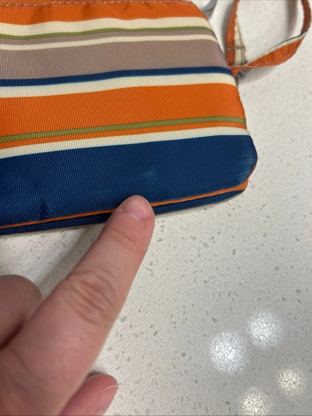 Baggallini Orange, Navy & Cream Striped Double Zip RFID Wristlet
